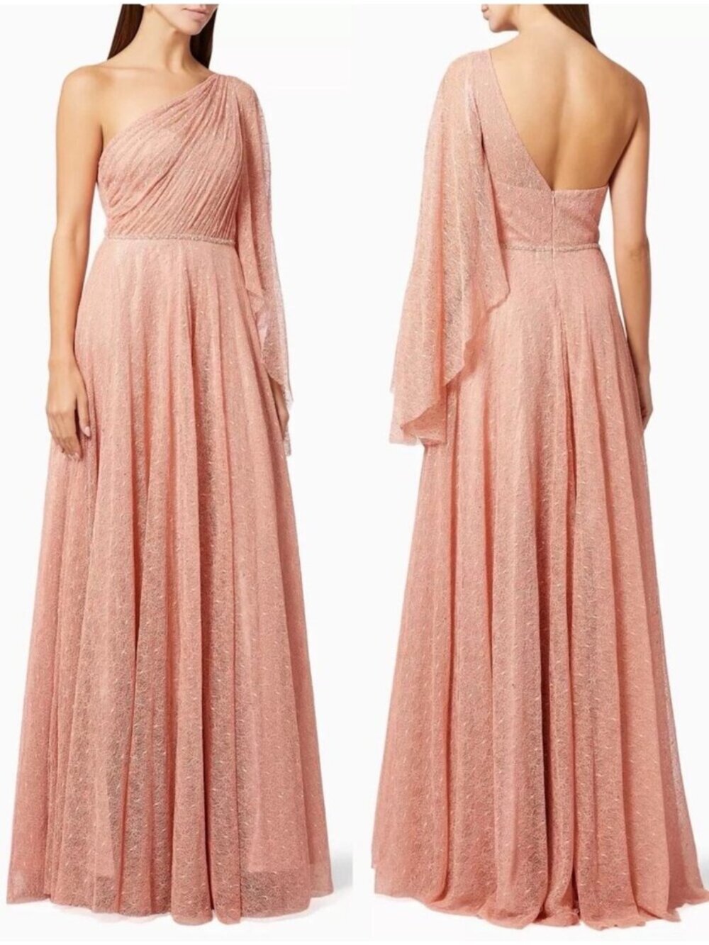 Mac Duggal 11244 Lace One Shoulder Illusion Sleeve A-Line Gown Dress Size 4